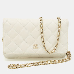 Chanel White Quilted Caviar Wallet on Chain 1191792