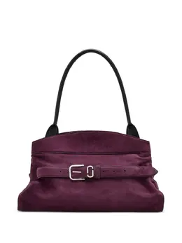 Marc Jacobs Dakota Shoulder Bag, 30928779 Dark Plum Suede Texture with Concealed Magnetic Closure and Buckle Detail