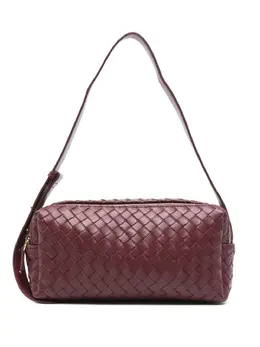 31502277, Elleme Trousse shoulder bag, burgundy woven leather, adjustable strap, double zip fastening, gold-tone hardware, rectangular shape