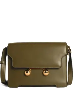 Green Calf Leather Marni medium Trunkaroo Shoulder Bag with Half Sphere Base, Detachable Strap