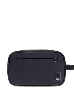 Emporio Armani Clutch 31341855 Dark Blue Zip Fastening External Logo Patch Front Pocket Rectangular Shape