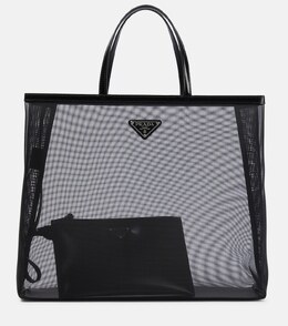 Большая сумка-тоут с кожаной отделкой и сетчатыми вставками Prada, черный p00627880 | nero