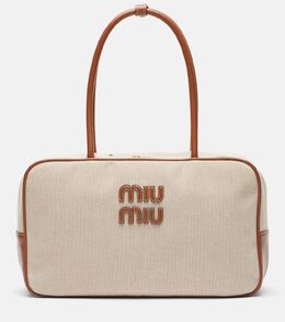 Сумка-тоут из холста с кожаной отделкой Beau Miu Miu, Naturale+Brandy p01064581 | naturale+brandy