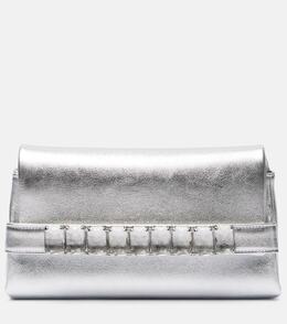 Кожаный клатч Kya с металлическим отливом Jimmy Choo, Silver/Crystal p01054833 | silver/crystal