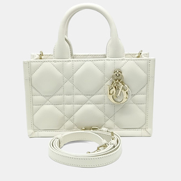 Christian Dior White Leather Cannage Book Tote Bag Mini (Article 1195494)