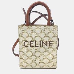 Celine Brown Cream PVC Triomphe Cabas Vertical Mini Bag 1195429