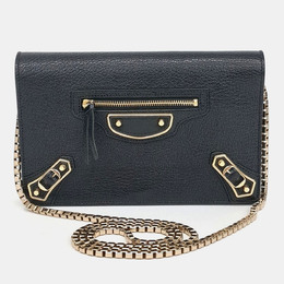 Balenciaga Art 1195449 Black Leather Chain Crossbody Bag