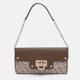 DKNY Brown/Beige Signature Canvas And Leather Chain Shoulder Bag 1197469