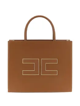 Elisabetta Franchi Brown Gold-Tone Logo Plaque Tote Bag SKU 31642041