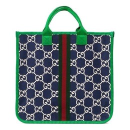 Сумка logo stripe webbing tote kids kid's navy blue / green handbag Gucci, синий 605831-h0ga0-4974 | dark blue/green