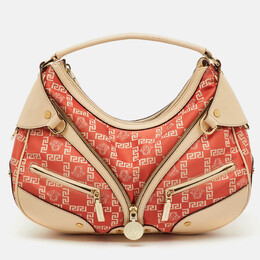 Versace Beige/Orange Signature Canvas and Leather Medusa Repeat Hobo 1195682