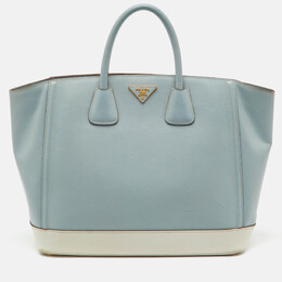 Prada Light Blue/White Saffiano Lux Leather Large Shopper Tote 1195673