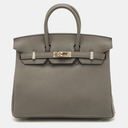 Hermes Etain Togo Leather Palladium Finish Birkin Sellier 25 Bag 1194778