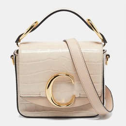 Chloe Chloé Blush Pink/Grey Croc Embossed Leather Mini C Top Handle Bag 1194247