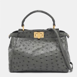 Fendi Grey Ostrich Leather Mini Peekaboo Top Handle Bag 1194182