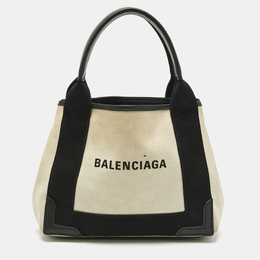 Balenciaga Off White/Black Canvas and Leather Navy XS Cabas Tote 1193880