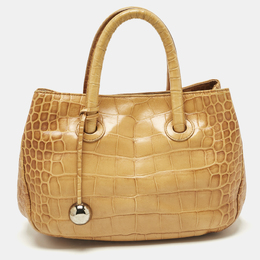 Furla Mustard Yellow Croc Embossed Leather Practica Tote 1193984