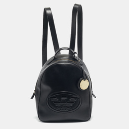 Emporio Armani Black Faux Leather Small Logo Backpack 1193357