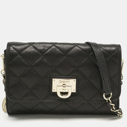 DKNY Black Quilted Leather Flap Chain Crossbody Bag 1193617