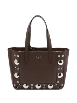 Сумка-тоут из кожи с металлическими люверсами Valentino Garavani, коричневый 31564792 | коричневый