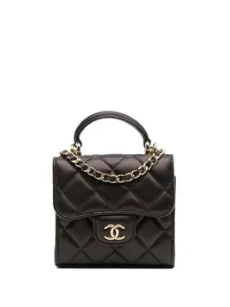 Chanel 2021-2025 CC Quilted Iridescent Lambskin Top Handle Flap Clutch With Chain satchel 31688457