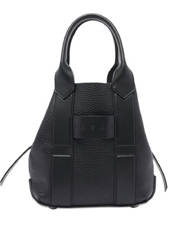 Hogan Script Small Tote in Black Calf Leather debossed logo with concealed top closure and two top handles