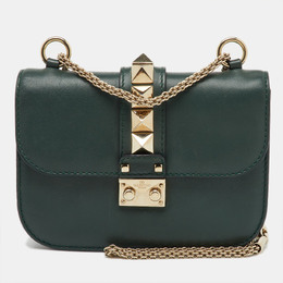 Valentino Dark Green Leather Rockstud Small Glam Lock Shoulder Bag 1197788