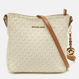 Michael Kors White/Tan Signature Coated Canvas Jet Set Travel Messenger Bag 1197148