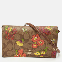 Coach Brown Signature Coated Canvas Floral Print Crossbody Bag 1197167