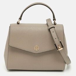 Tory Burch Light Grey Saffiano Leather Small Robinson Top Handle Bag 1197033