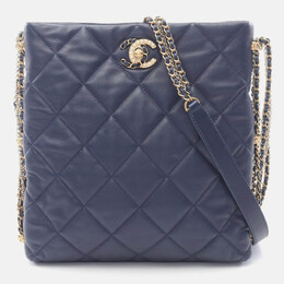 Chanel CC Pearl Multi Chain Navy Lambskin Leather Shoulder Bag 1196235