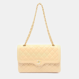 Chanel Double Flap Beige Lambskin Shoulder Bag 1196174