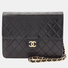 Chanel Matelasse Black Lambskin Single Flap Shoulder Bag 1196163