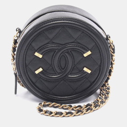 Chanel CC Filigree Small Black Calfskin Round Shoulder Bag 1196148