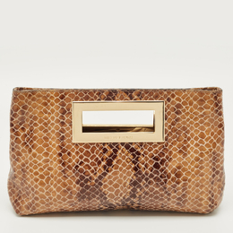 Michael Kors Beige Python Effect Leather Cut Out Handle Clutch 1195866