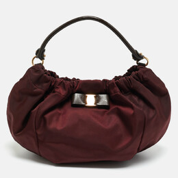 Salvatore Ferragamo Burgundy/Brown Nylon and Patent Leather Vara Bow Hobo 1195713