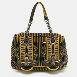 Fendi Brown/Black Stripe Calfhair and Velvet B Bag Shoulder Bag 1194770