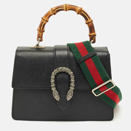 Gucci Black Leather Medium Dionysus Bamboo Top Handle Bag 1195845