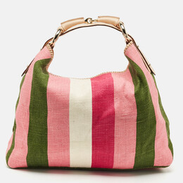 Gucci Multicolor Stripe Canvas and Leather Large Horsebit Handle Bag 1195029