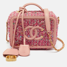 Chanel Pink Quilted Tweed and Leather Small CC Filigree Vanity Case Bag 1194121