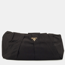 Black Satin Pleated Frame Clutch 1194263