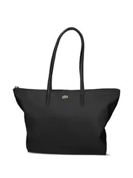 Lacoste large zip-top tote bag black double handles structured shape logo detail plain design