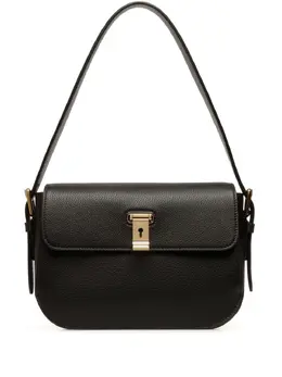 Bally Lock Me Shoulder Bag 28181341 - Black Foldover Top with Adjustable Detachable Strap and Rear Slip Pocket