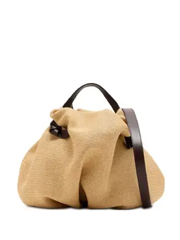 Neous Taurus Natural Beige Raffia Texture Shoulder Bag with Leather Handles and Knotted Detail, Art No: 30679383