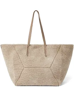 Brunello Cucinelli Shearling Tote Bag 30787274, Beige