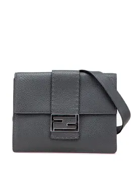 Fendi 2010-2025 Leather Selleria Flat Baguette Crossbody Bag in Gray, Article Number: 31700511