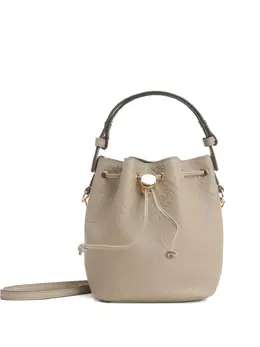 Tory Burch 31606031: Beige Embossed Leather Mini Bucket Bag with Gold Tone Hardware
