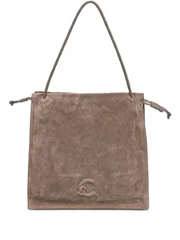 Coccinelle Large Dulse Taupe Suede Tote Bag with Embossed Logo