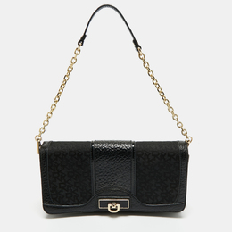 DKNY Black Signature Fabric and Leather Flap Chain Shoulder Bag 1198266