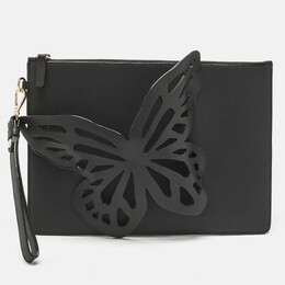 Sophia Webster Black Leather Flossy Butterfly Wristlet Clutch 1197945